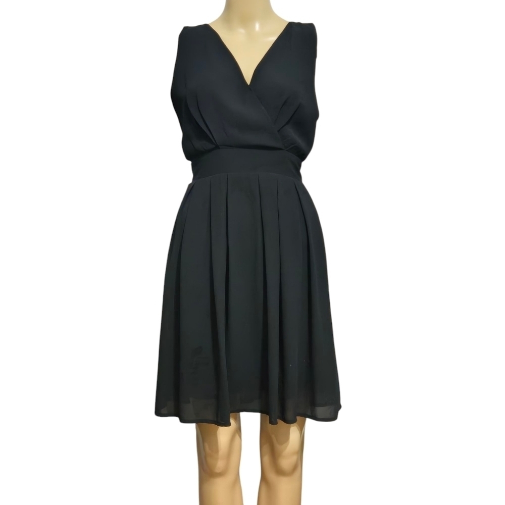 Twik By Simons Black Belted Chiffon Sleeveless Midi Dress Medium